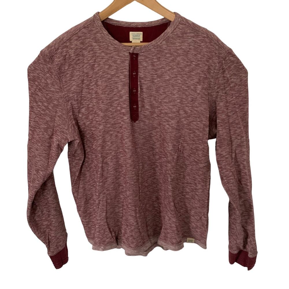 LUCKY Brand Henley Mens Size XL Twisted Slub Heather Wine Pullover 7M60951